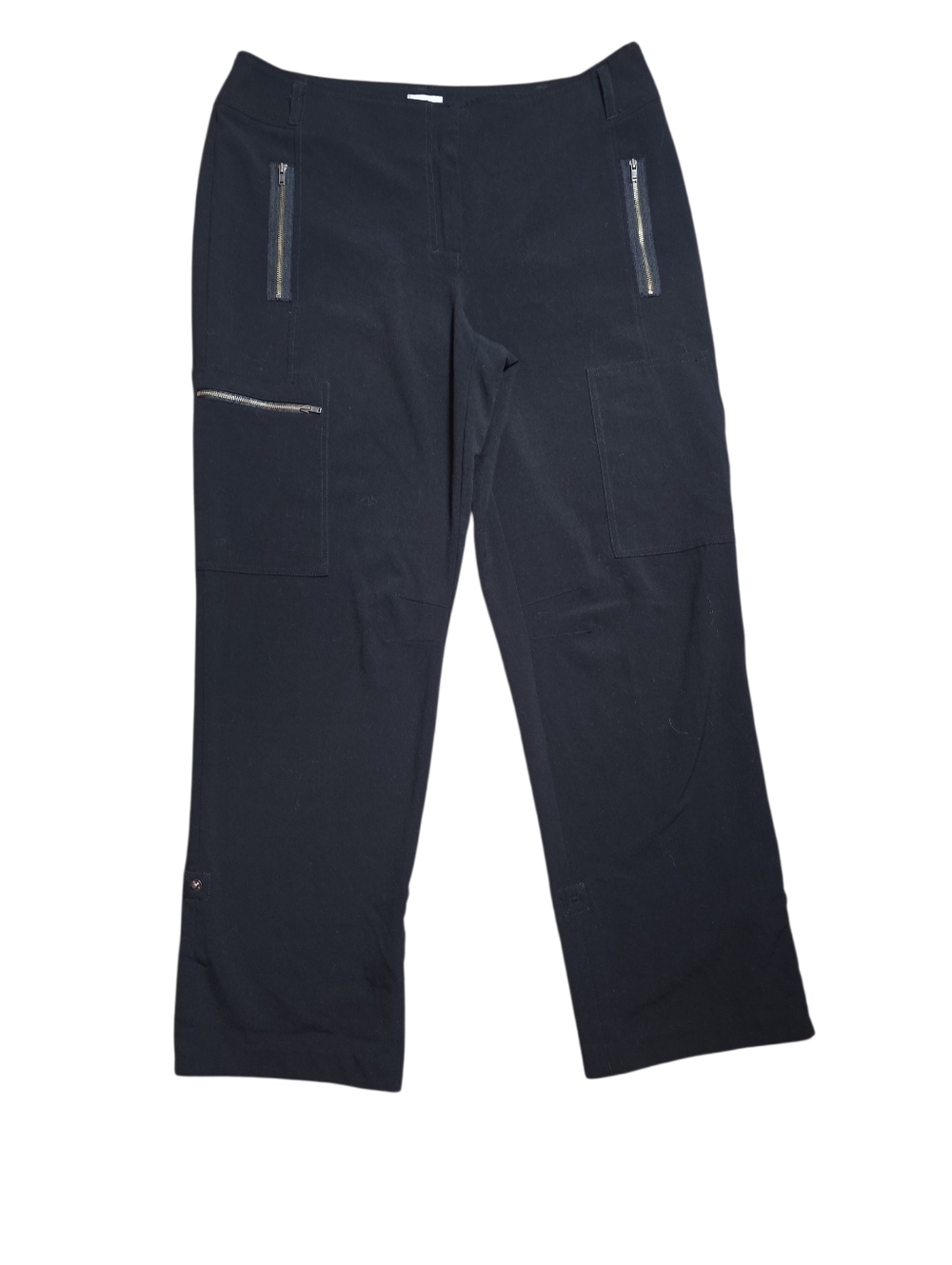 Chico's Casual‎ Straight Leg Pants Cropped Cargo Pocket Black Size 12